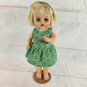 Vintage Uneeda Pri-Thilla Doll 12 Inch 1958 Green Clover Dress Blonde Hair